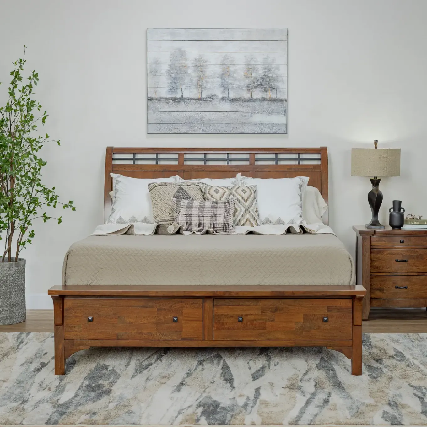 Wisteria Eastern King Storage Sleigh Bed, Dresser, Mirror & Nightstand