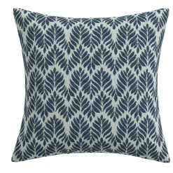Woodblock Leaf Blue Outdoor Pillow