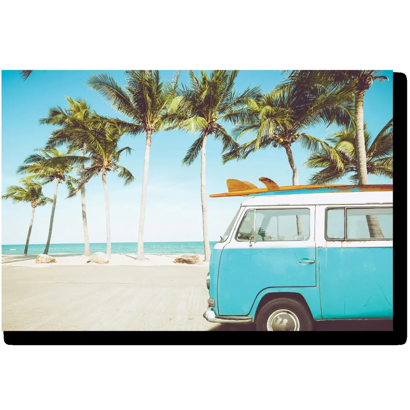 60x40 VW Bus by the Beach Glass Wall Art