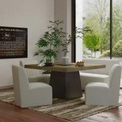Zander 5pc Dining Set: Table, 3 Upholstered Side Chairs & Bench
